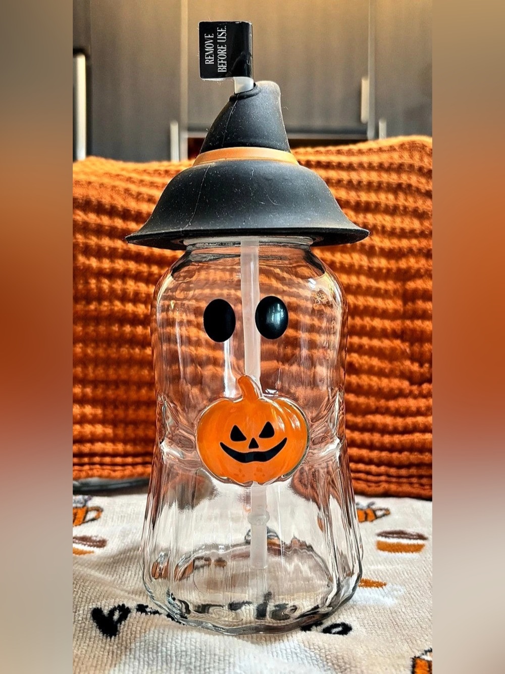 Mia & Co. Ghost Glass Tumbler. Clear & Orange